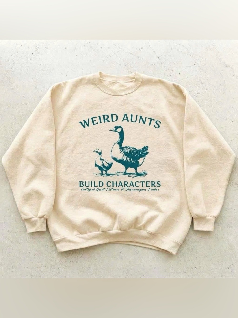 Vintage Weird Aunts 'Build Characters' Cream Graphic Sweatshirt